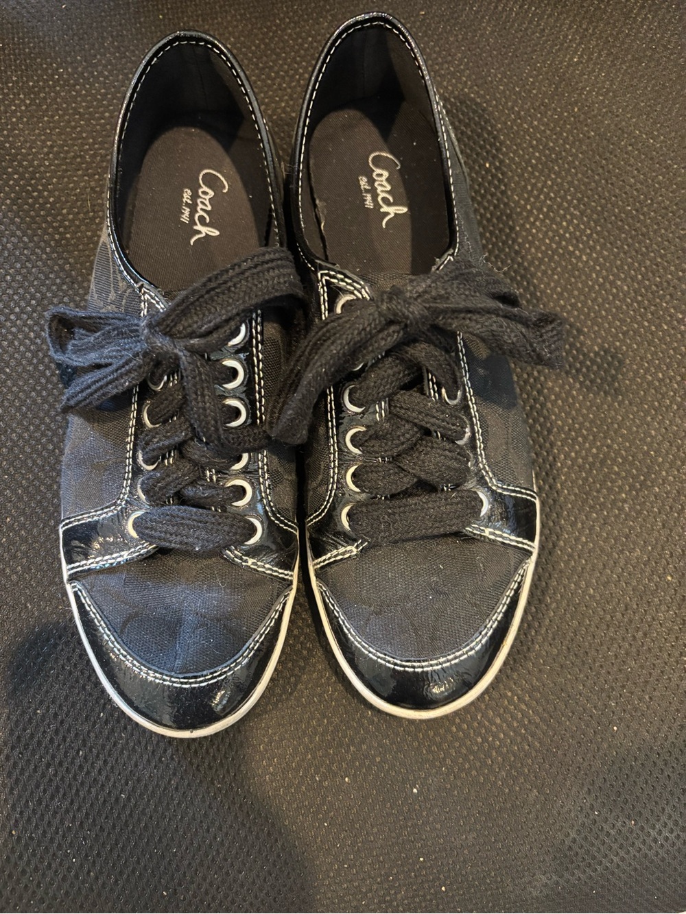 Coach Women's Black Lace-Up Sneakers with Patent Trim Size 9
